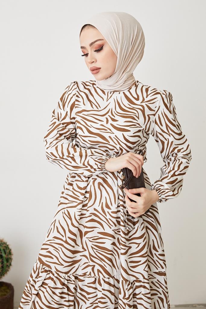 401 Zebra Desen Elbise Kahve