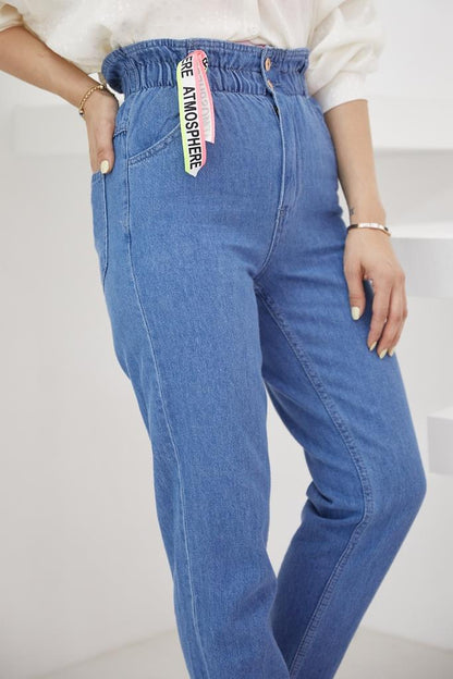 Beli Lastikli Mom Jeans S292 Koyu Mavi