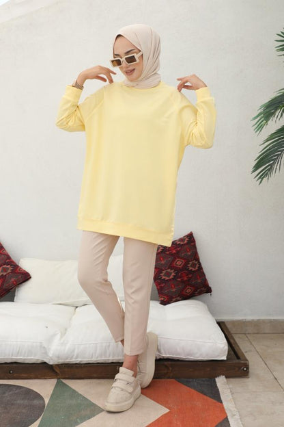 52076 Tesettür Sweat Sarı